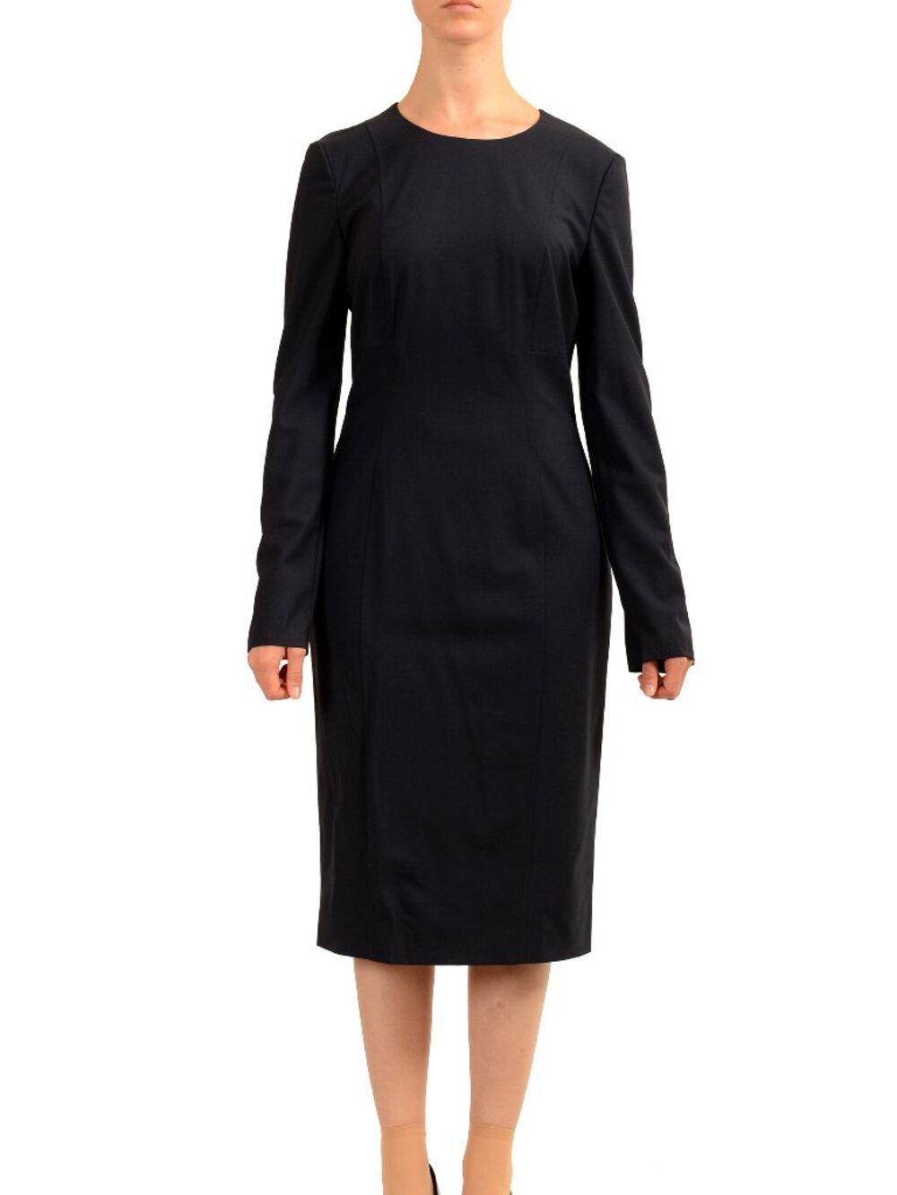 Hugo Boss Women's "Damoia" Blue Wool Long Sleeve Pencil Dress US 4 IT 40